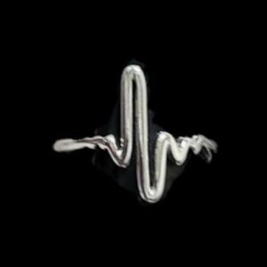 Silver adjustable heartbeat ring